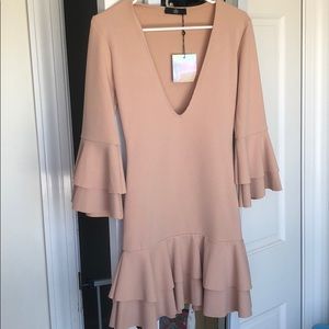nude missguided ruffle dress - bodycon fit